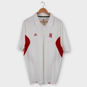 Adidas Nebraska Cornhuskers Polo Shirt Men's XL White Red Climalite Adizero